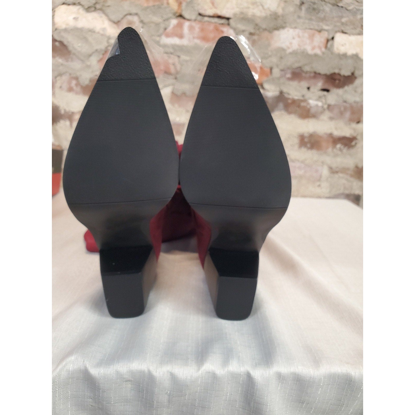 Womens 9 Slouch Boots Knee High Burgundy Red Faux Suede Pointed Toe Metallic Cap