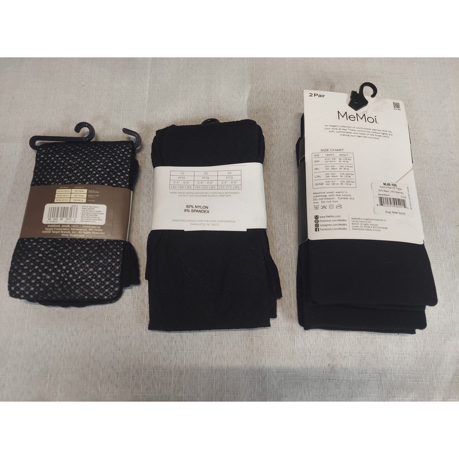 Cato MeMoi Womens Tights Lot 3 Pair Black Pin Dot Patterned Opaque Plus 2X