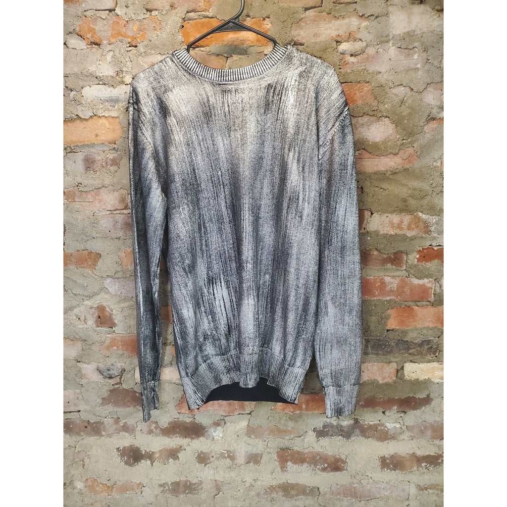Froggirl Womens Sweater L Silver Black Metallic Distressed NWT Pullover
