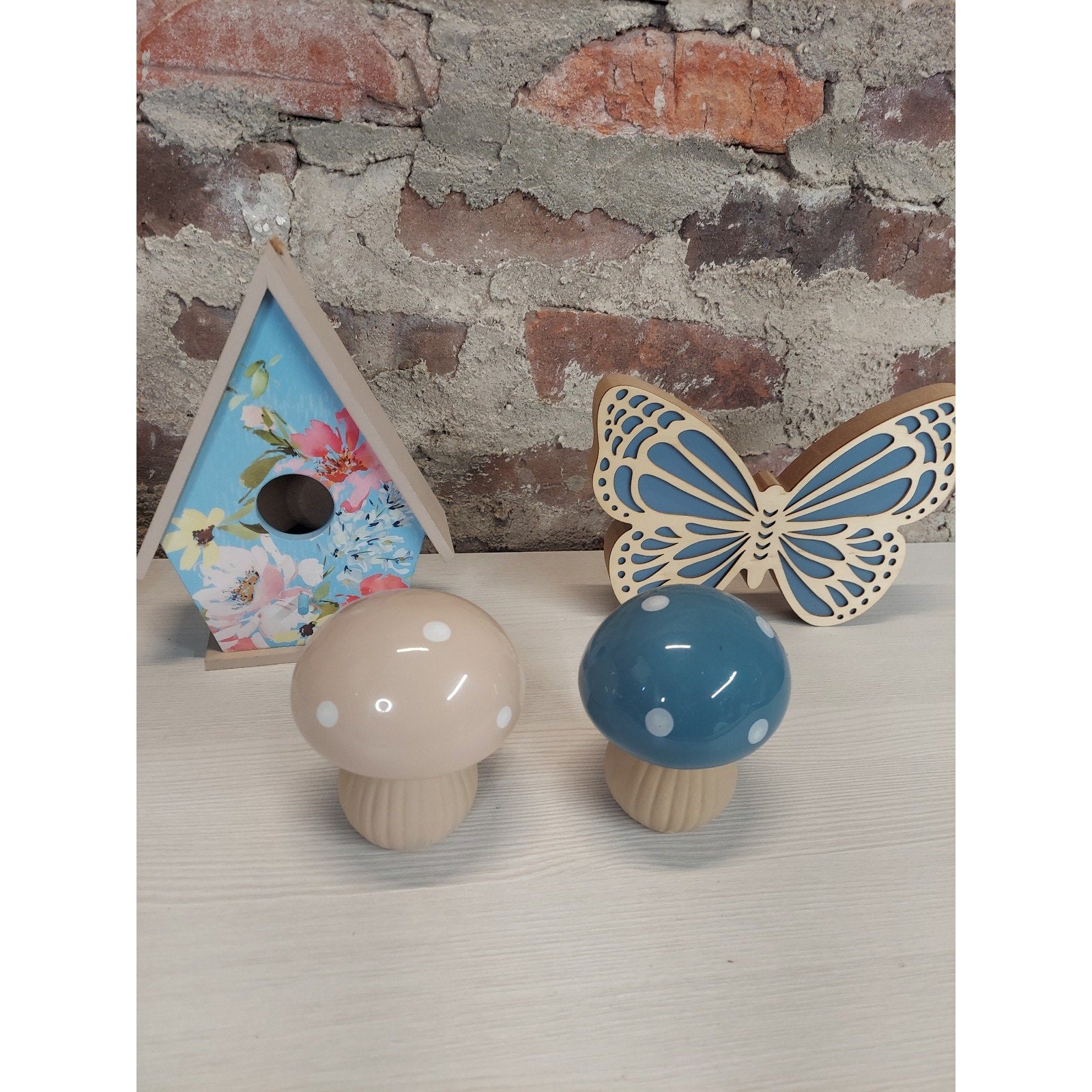 Whimsical Garden Decor Set Gnomes Mushrooms Birdhouse Butterfly Spring Home
