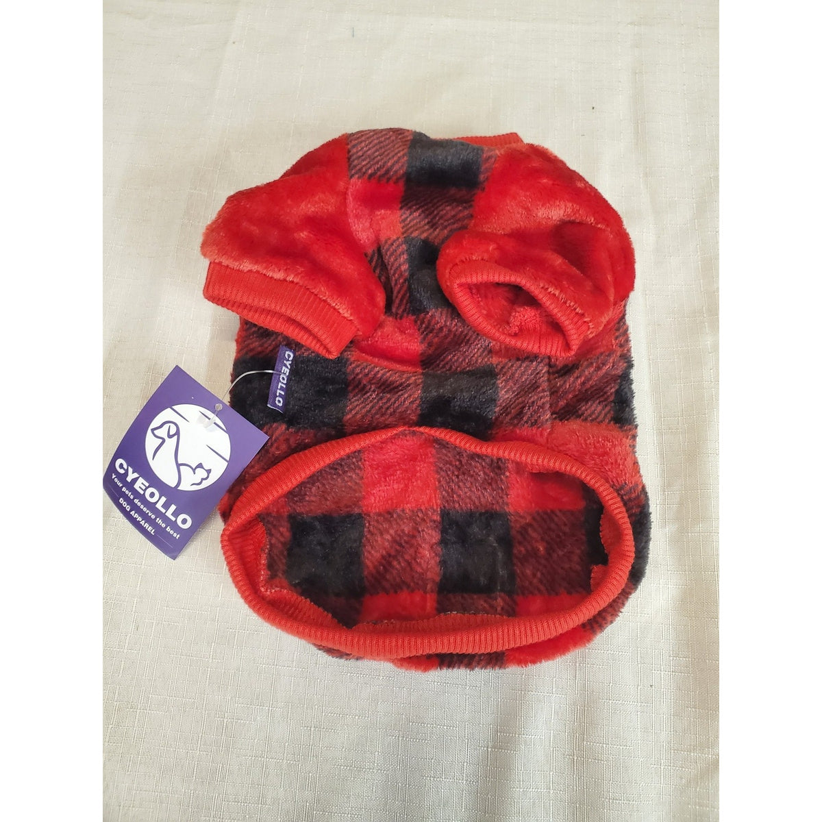 CYEOLLO Dog Sweater Red Black Buffalo Check Plaid Fleece Small Pet Clothes NWT