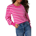 Womens Pink White Striped Sweater 2XL Puff Sleeve Crewneck Long Sleeve Pullover