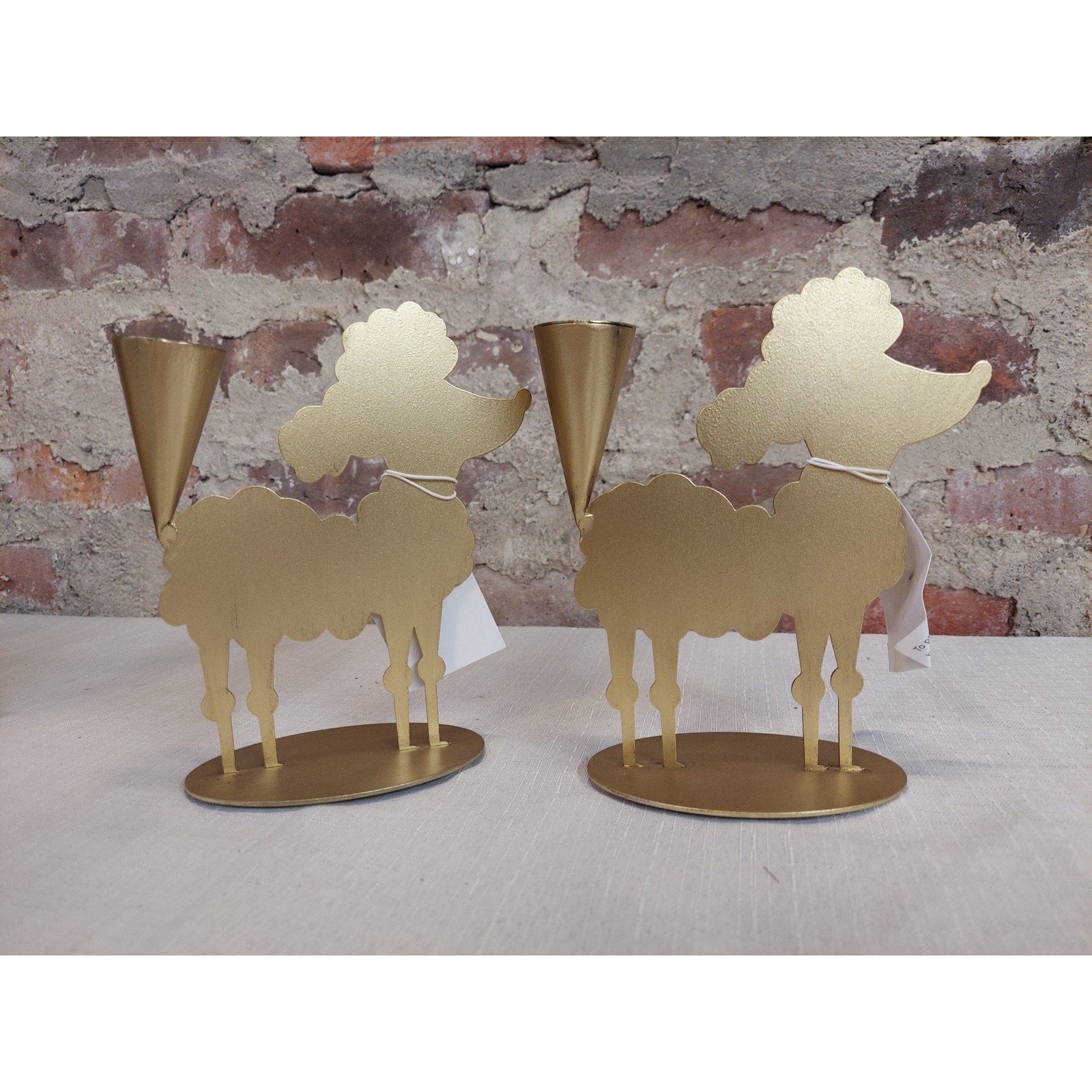 Gold Poodle Dog Candle Holders Pair Metal Home Decor Farmhouse Tabletop