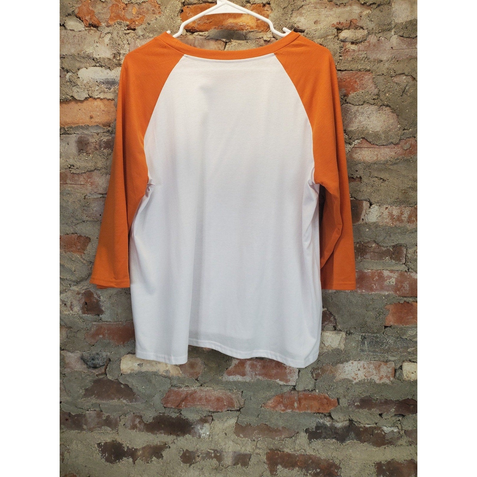 Womens Raglan T Shirt XL White Orange Give Thanks Thanksgiving Fall Autumn