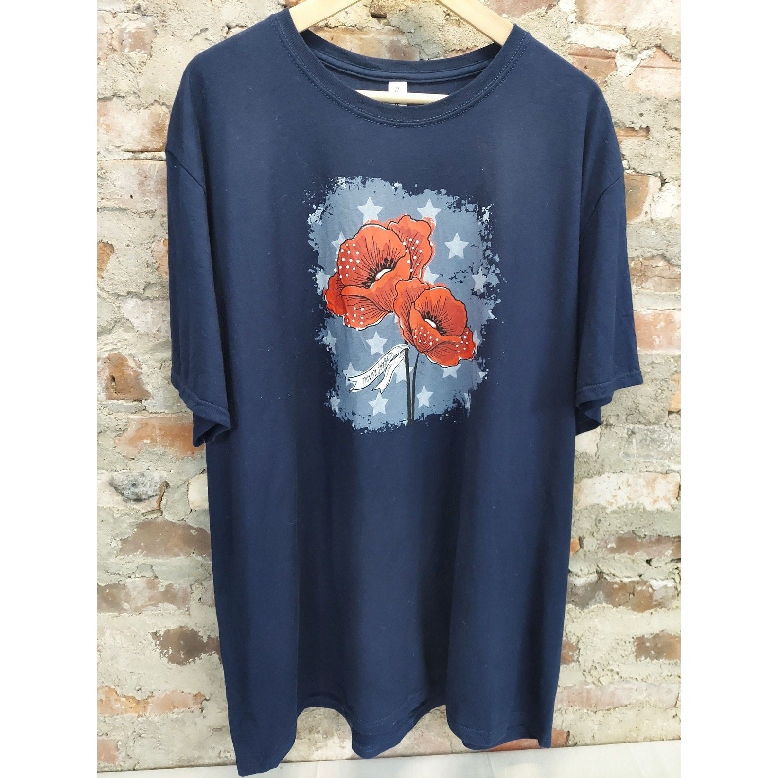 Jerzees Womens Never Forget Poppy Graphic T Shirt 2XL Navy Blue Memorial Day