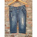 Womens Juniors Distressed Capri Jeans 1/2 Medium Wash 100 Cotton Low Rise