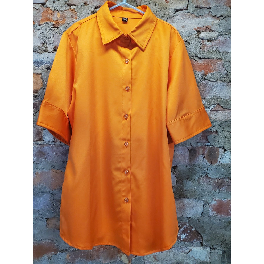 Womens Orange Tunic Shirt XS Short Sleeve Button Down Collared Oversized Italy