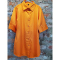 Womens Orange Tunic Shirt XS Short Sleeve Button Down Collared Oversized Italy