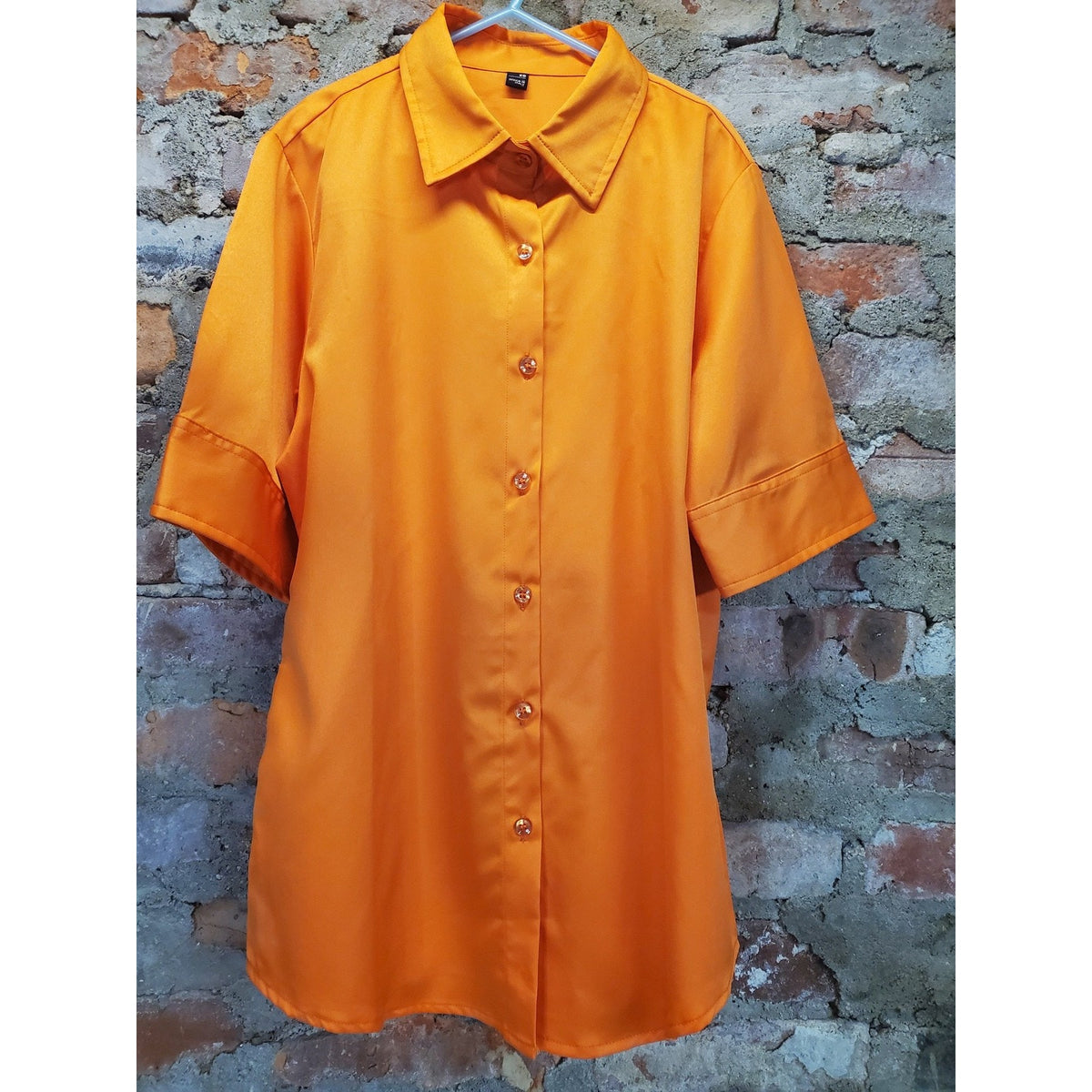 Womens Orange Tunic Shirt XS Short Sleeve Button Down Collared Oversized Italy