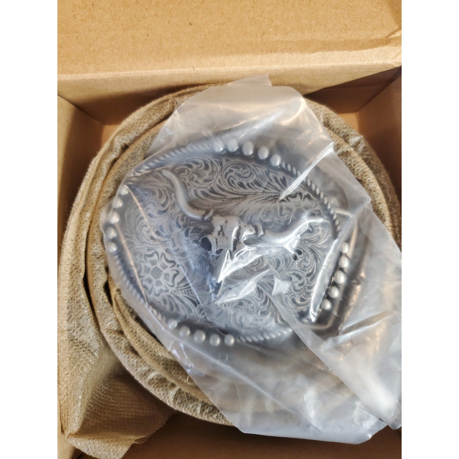 FIORETTO Mens Western Cowboy Bull Skull Silver Buckle Embossed Black Belt