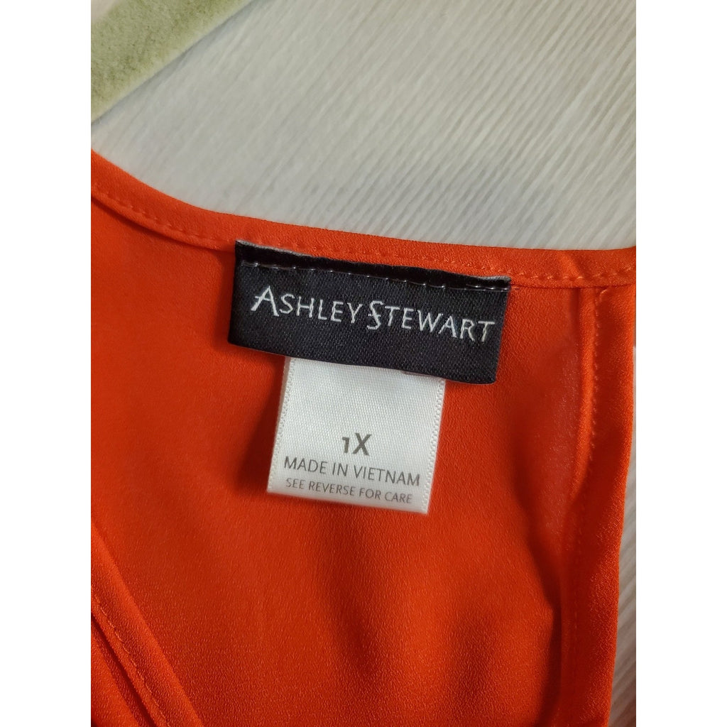 Ashley Stewart Womens Blouse 1X Orange Draped Front Keyhole Back Sleeveless