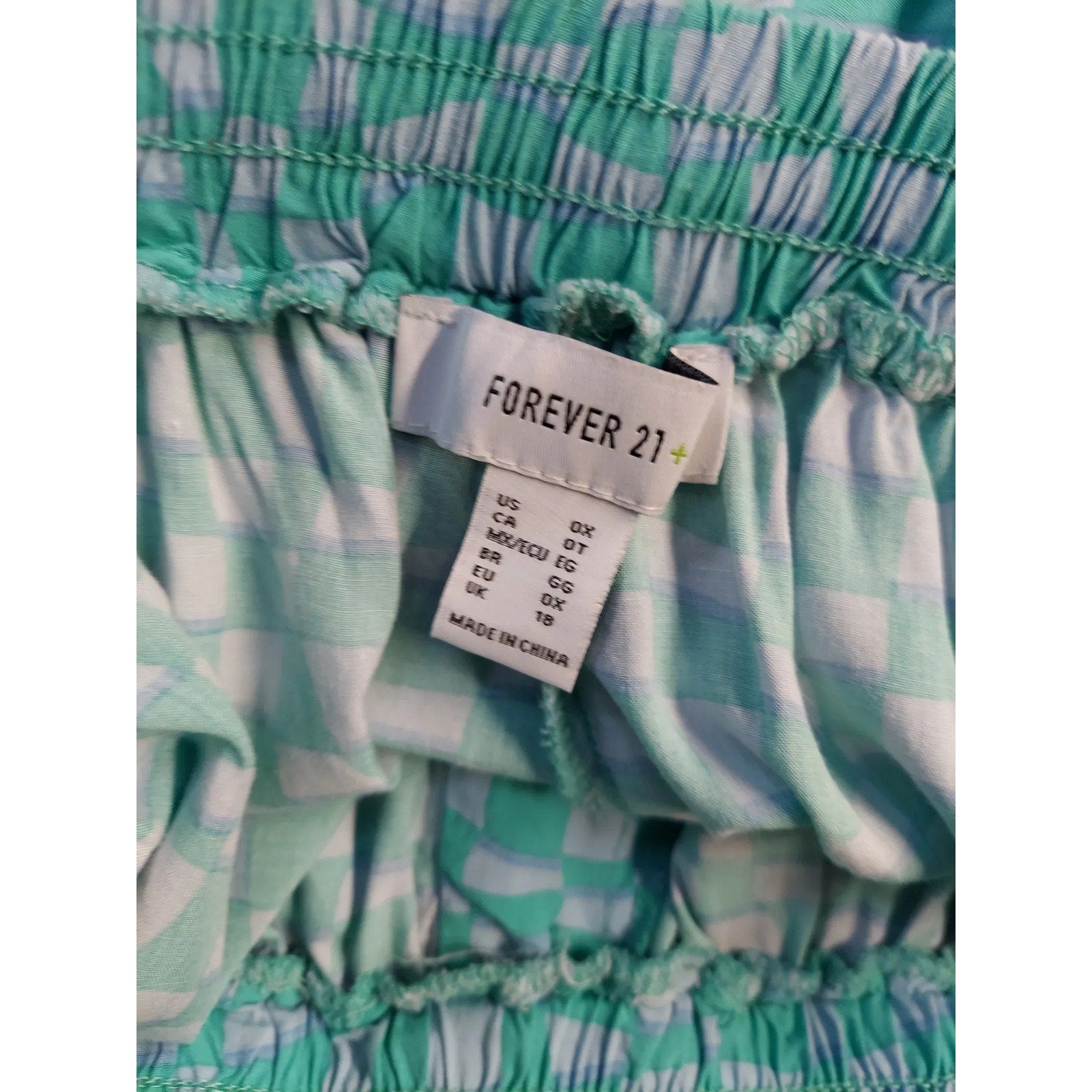 Forever 21 Plus Womens Shorts Size 0X Teal White Checkered Drawstring Pull On