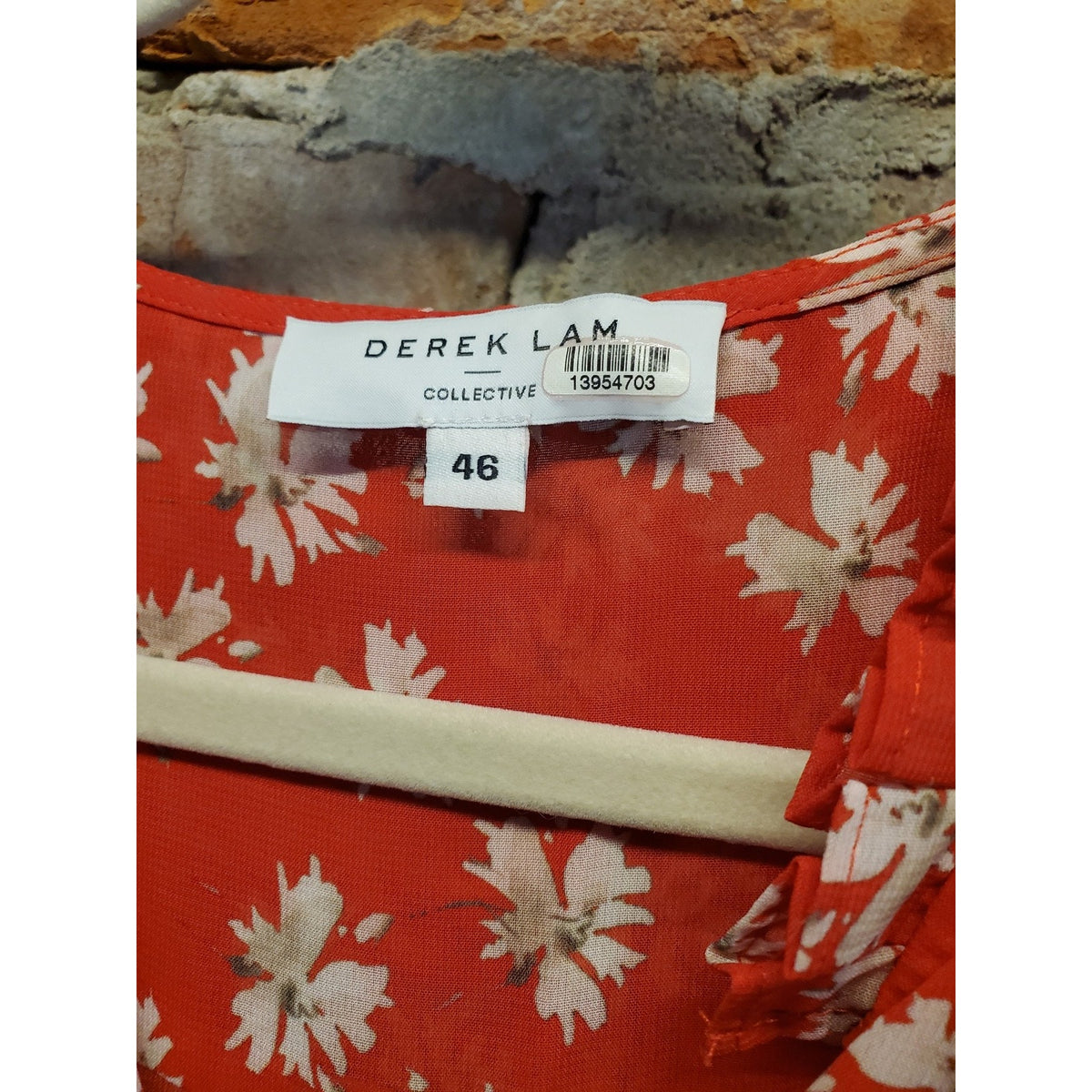 Derek Lam Collective Womens Blouse XL Red White Floral Long Sleeve Peplum Ruffle