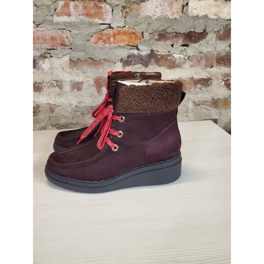 LifeStride Womens Ankle Boots Devon 7.5W Dark Chocolate Suede Moccasin Shearling