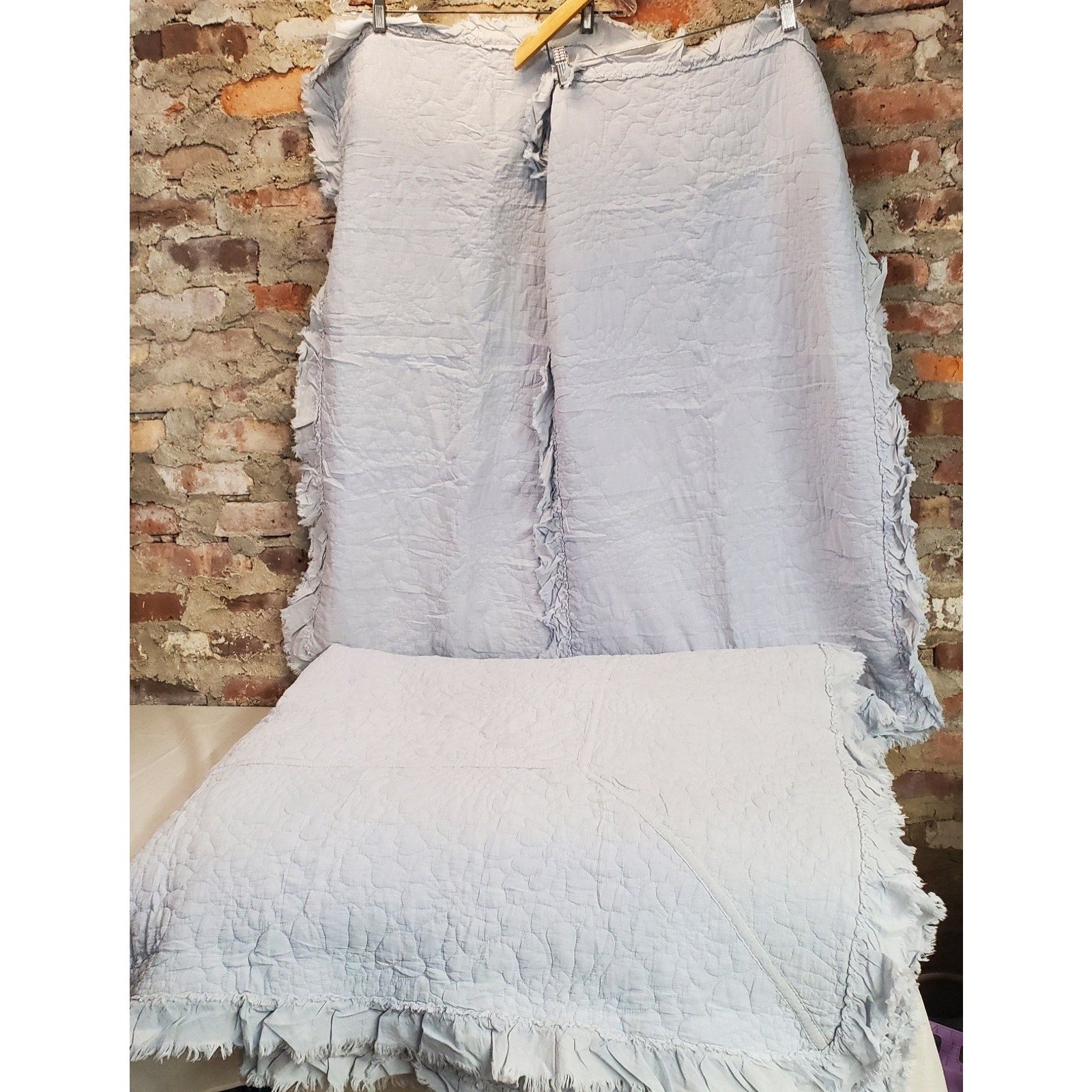 Light Blue Quilted King Comforter Set Pillow Shams Farmhouse Cottage Style