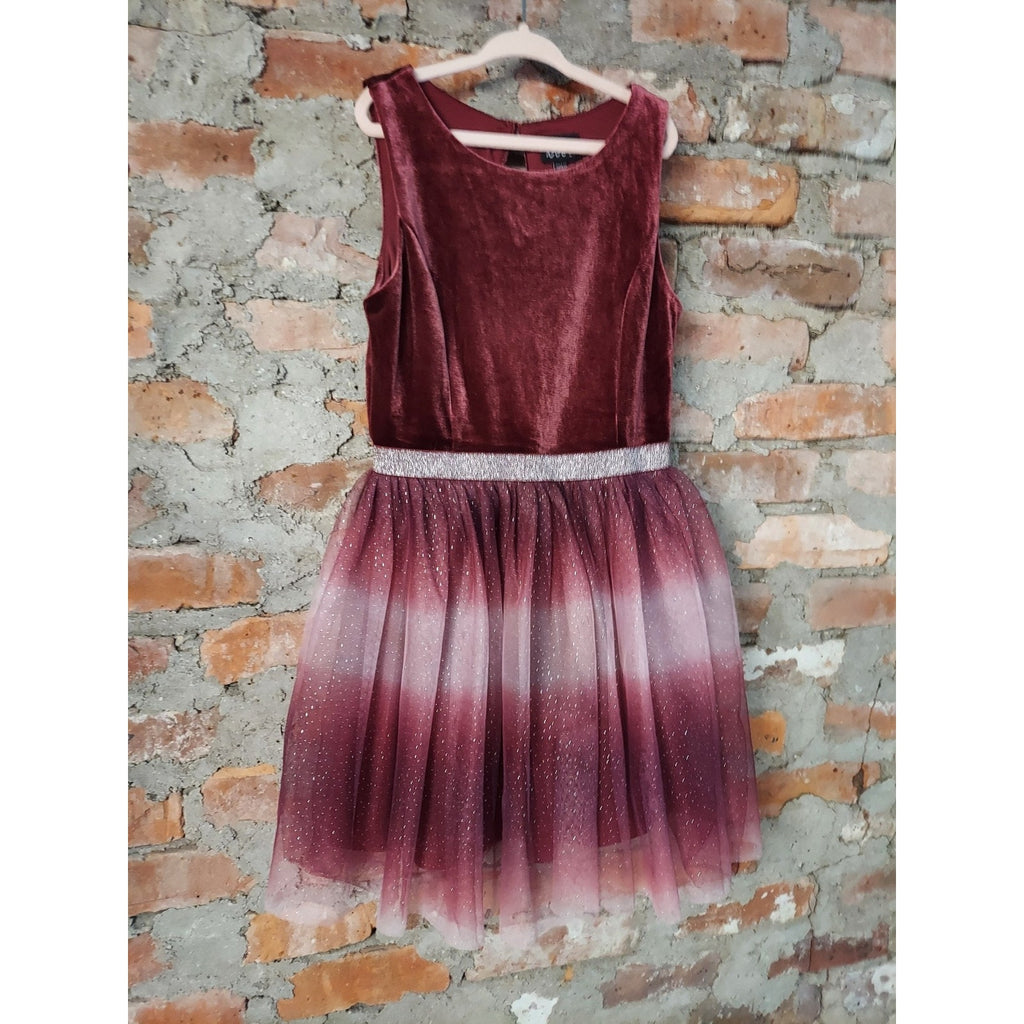 Lilt Girls Dress Size 8 Burgundy Ombre Silver Velvet Tulle Sparkle Party