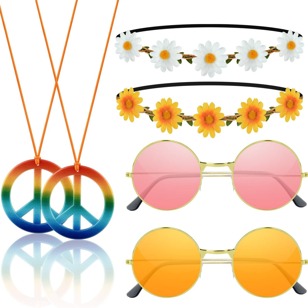 Hippie Costume Accessories Set 60s 70s Retro Peace Sign Sunglasses Headband