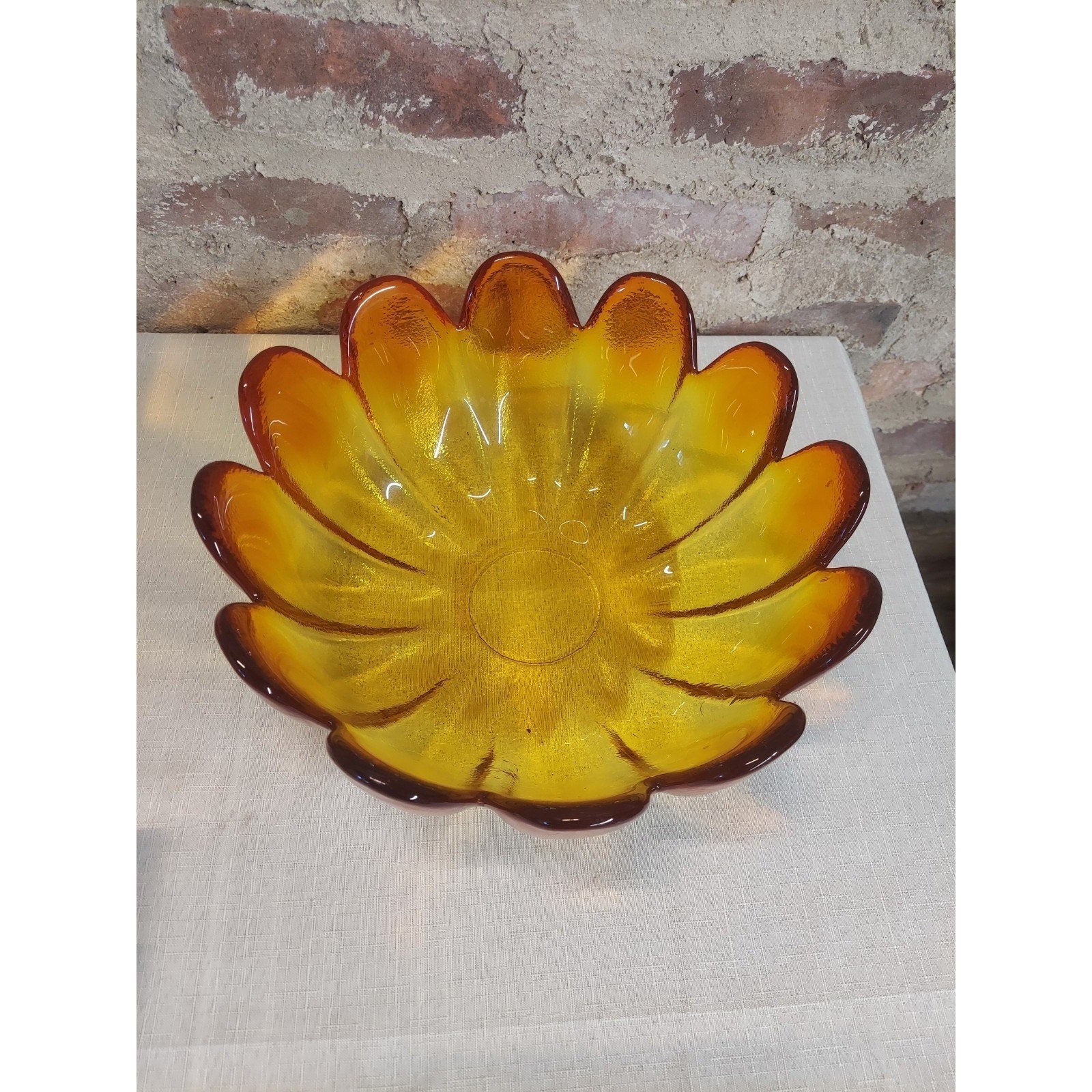 Vintage Indiana Glass Large Amberina Bowl 12 Petal Lotus Flower