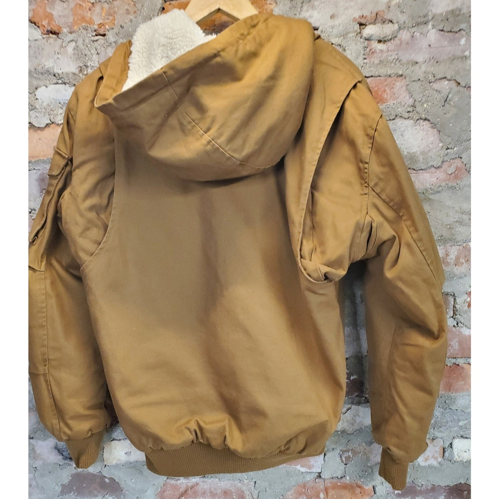Lee Mens Workwear Hooded Full Zip Sherpa Lined Bomber Jacket S Brown Vintage