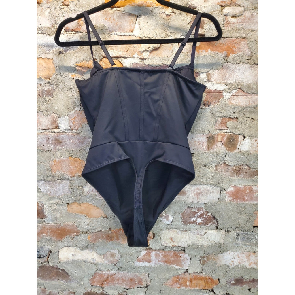 Popilush Womens Bodysuit Shapewear Corset Black M Adjustable Straps