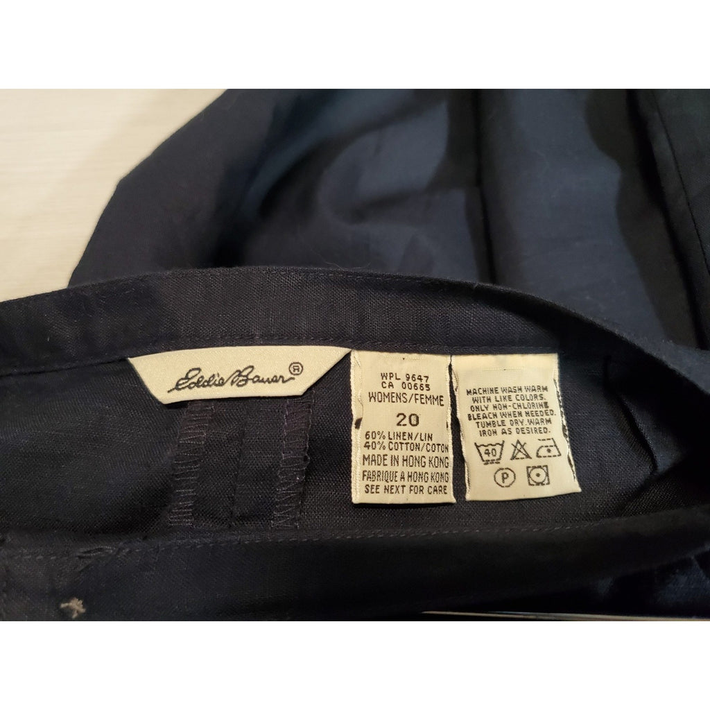 Eddie Bauer Womens Pants Sz 20 Black Linen Cotton Blend Wide Leg Casual Relaxed