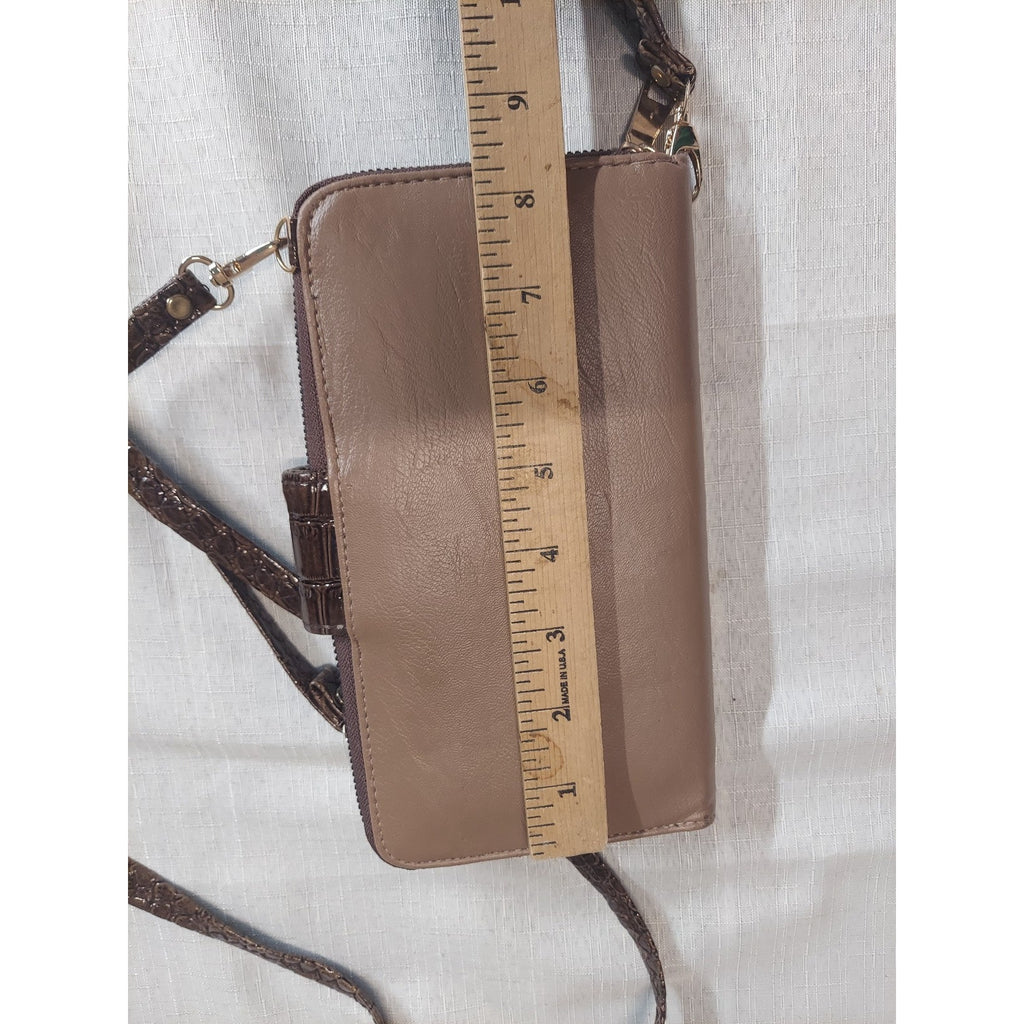 Womens Wallet Crossbody Bag Tan Brown Crocodile Embossed Removable Strap