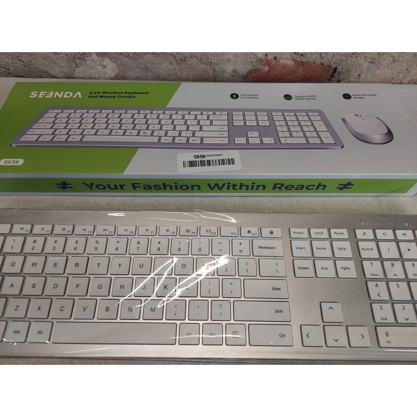 SEENDA 2.4G Wireless Keyboard Mouse Combo SK30 Scissor Switch Ultra Thin White
