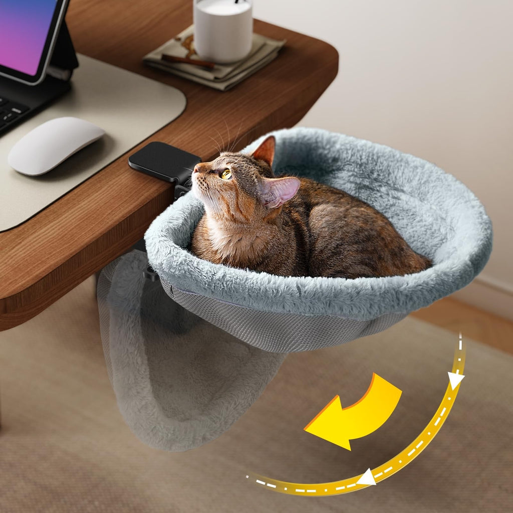 JunsPow Cat Desk Bed Under Desk Hammock Soft Plush Adjustable Office Companion