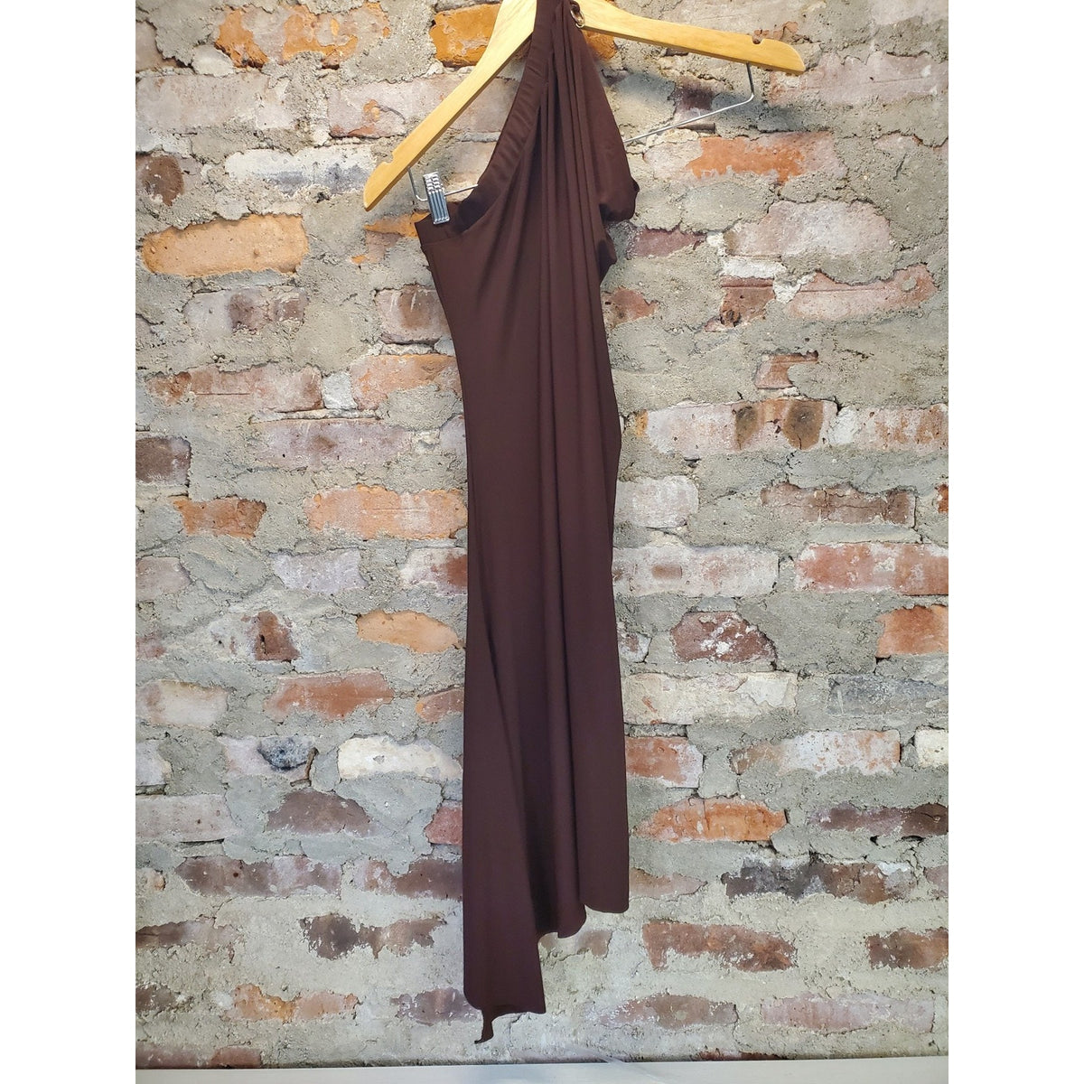 LVL X Womens One Shoulder Bodycon Dress Small Brown Stretch Elegant
