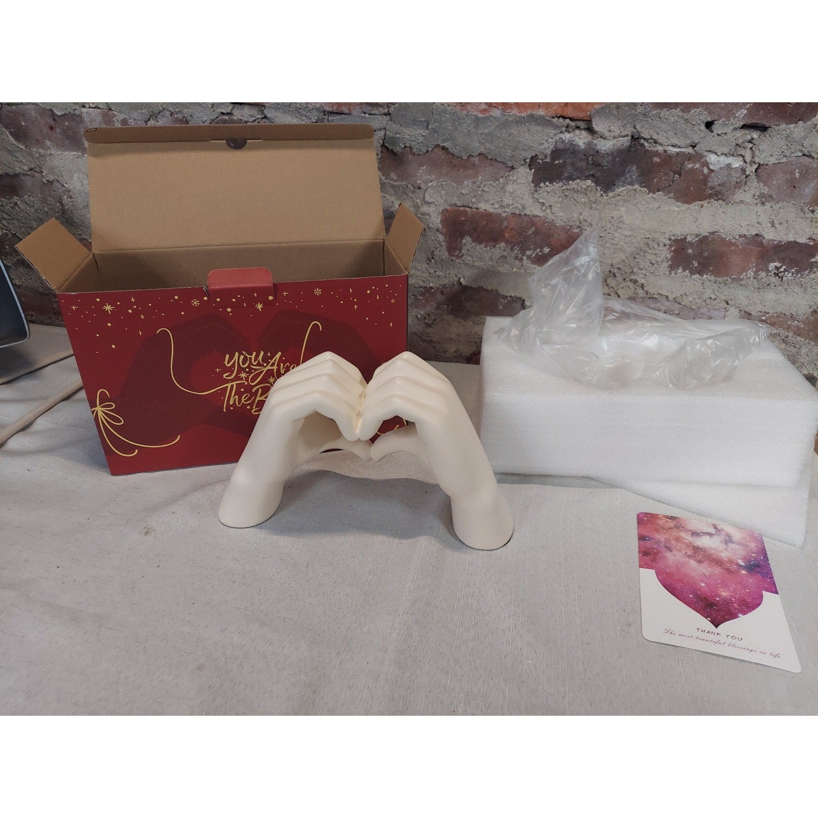 Heart Hands Sculpture Figurine Love Gesture Home Decor Cream Romantic Gift