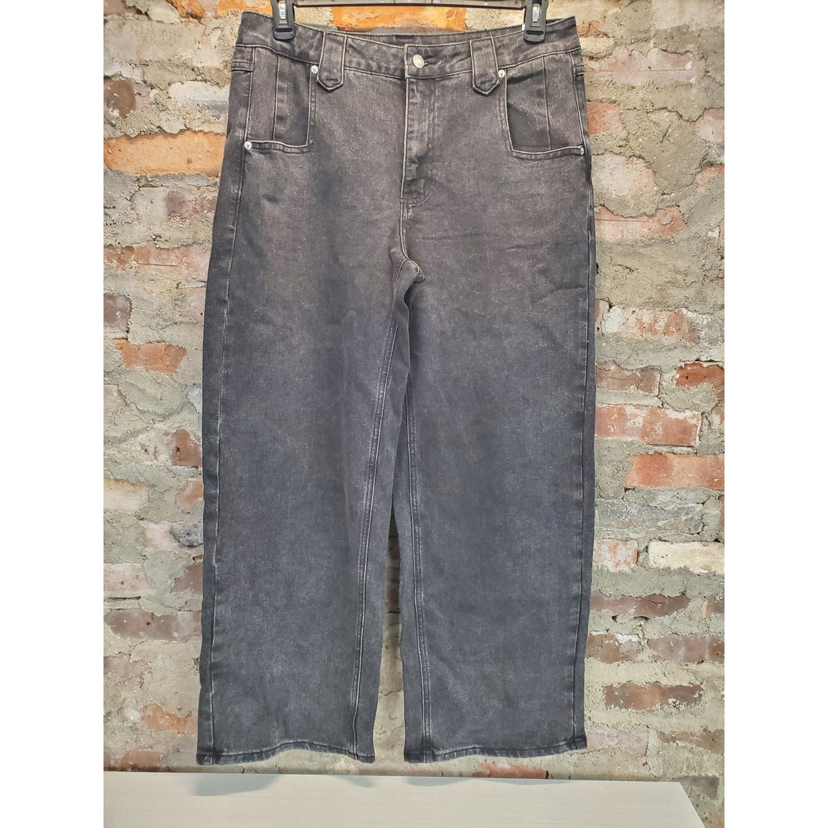 Hottie Womens Wide Leg Jeans L Washed Black High Waist Denim NWT Pants
