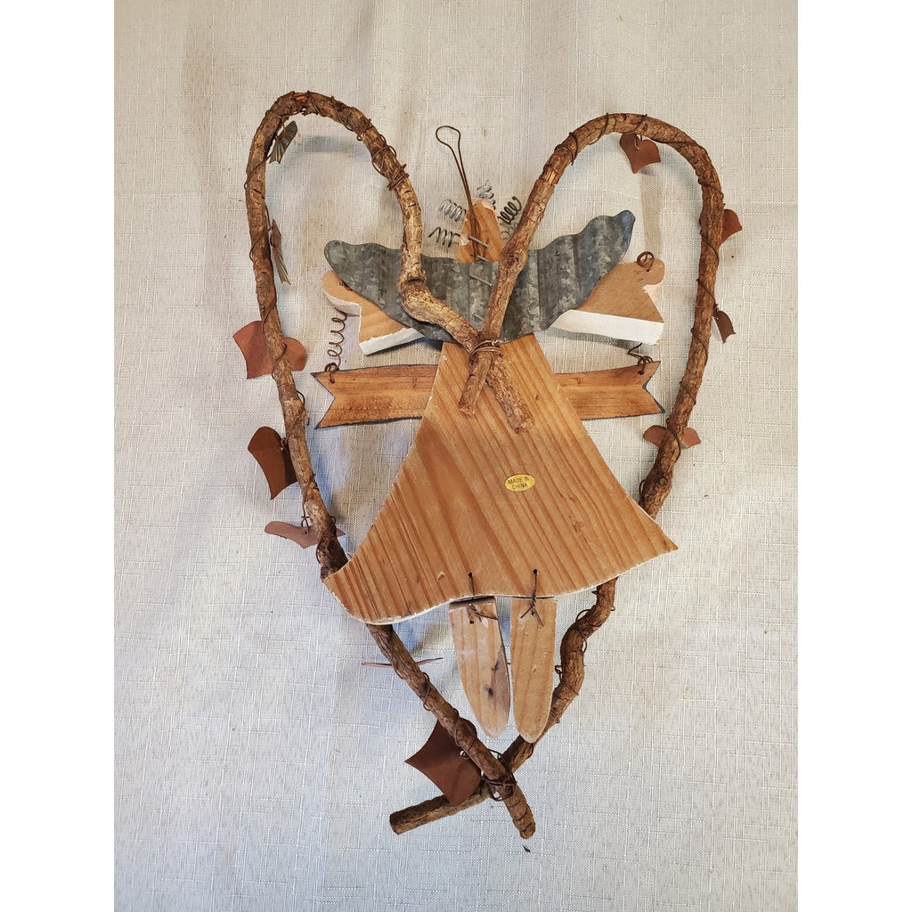 Angel Bless Your Heart Folk Art Wall Hanging Rustic Country Vine Decor
