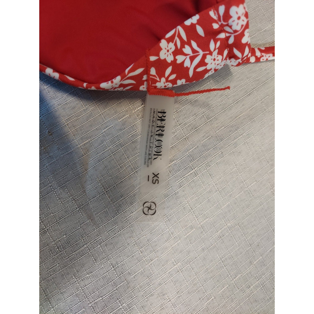 BERLOOK Womens Bikini Top XS Red White Floral Print Triangle Halter Tie NWT