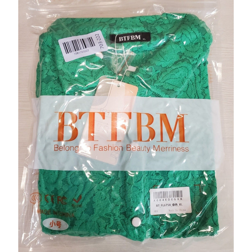 BTFBM Womens Lace Blouse XL Green Ruffle Cuff Button Down Shirt