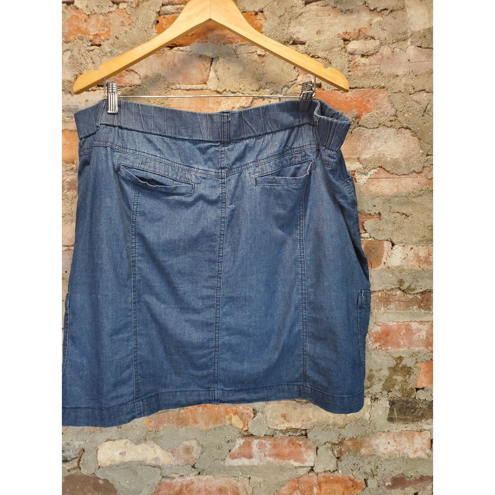 Womens Plus Size Denim Mini Skirt 18W Blue Elastic Waist Cargo Pockets A Line