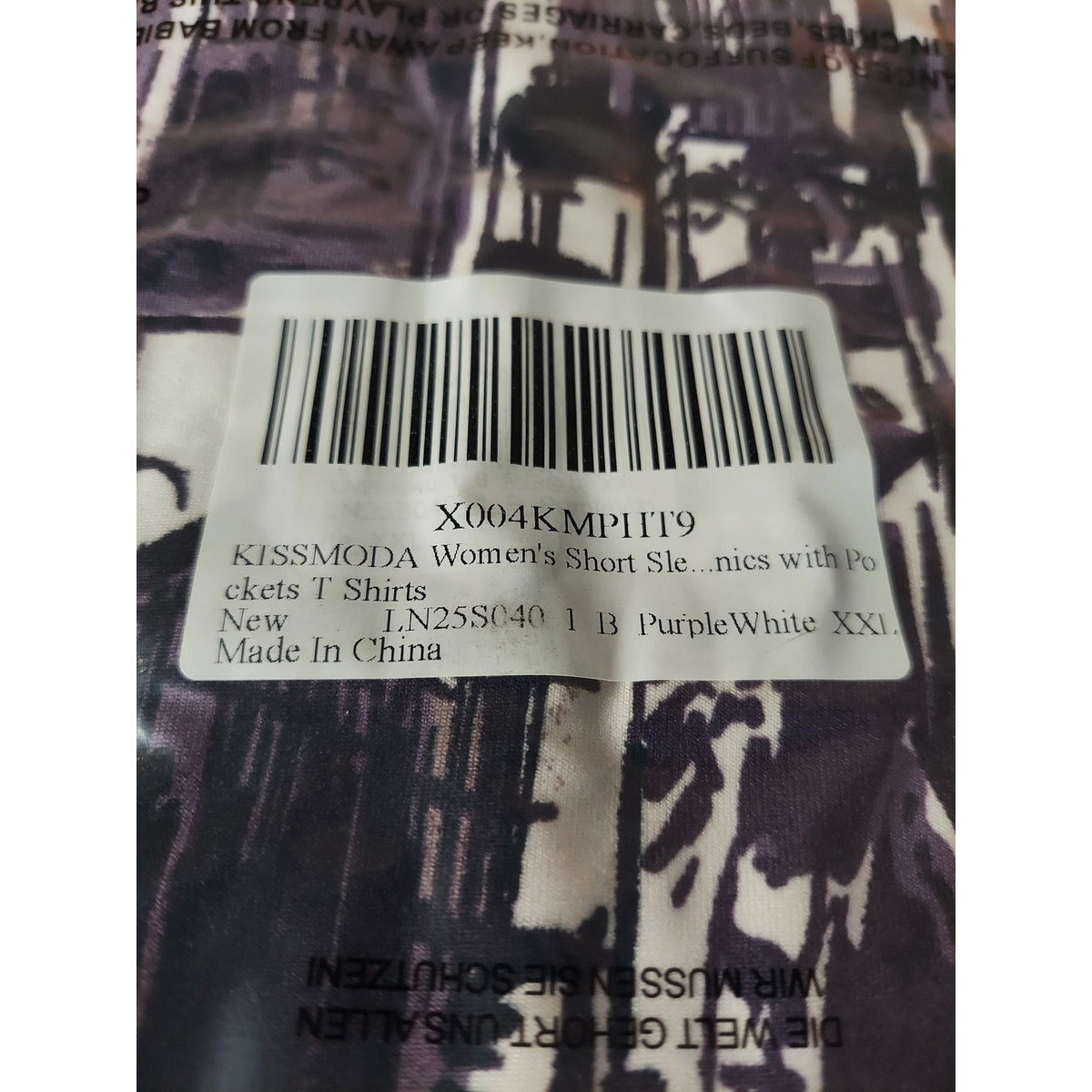 KISSMODA Womens XXL Purple White Tunic T Shirt Dress Pockets Abstract Print