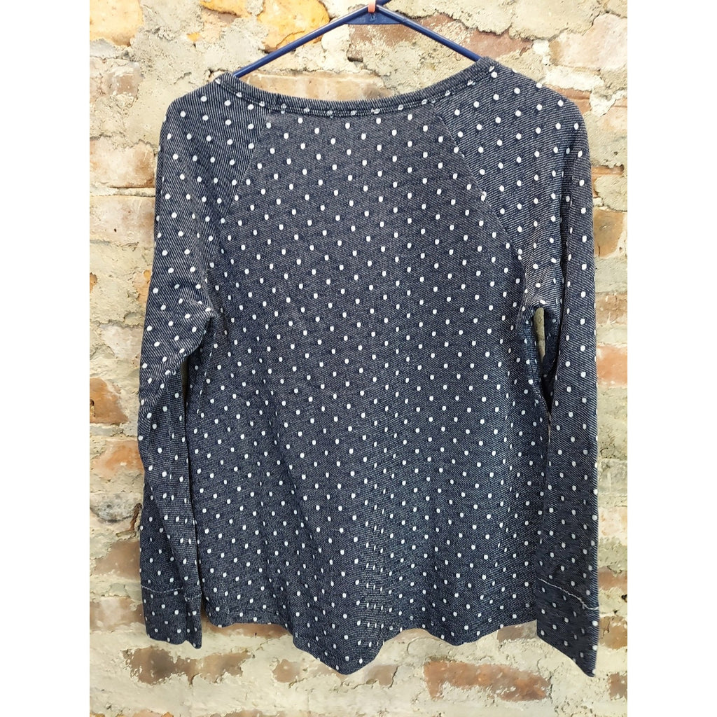 Gap Womens Sweatshirt M Navy Blue Polka Dot Long Sleeve Raglan Pullover