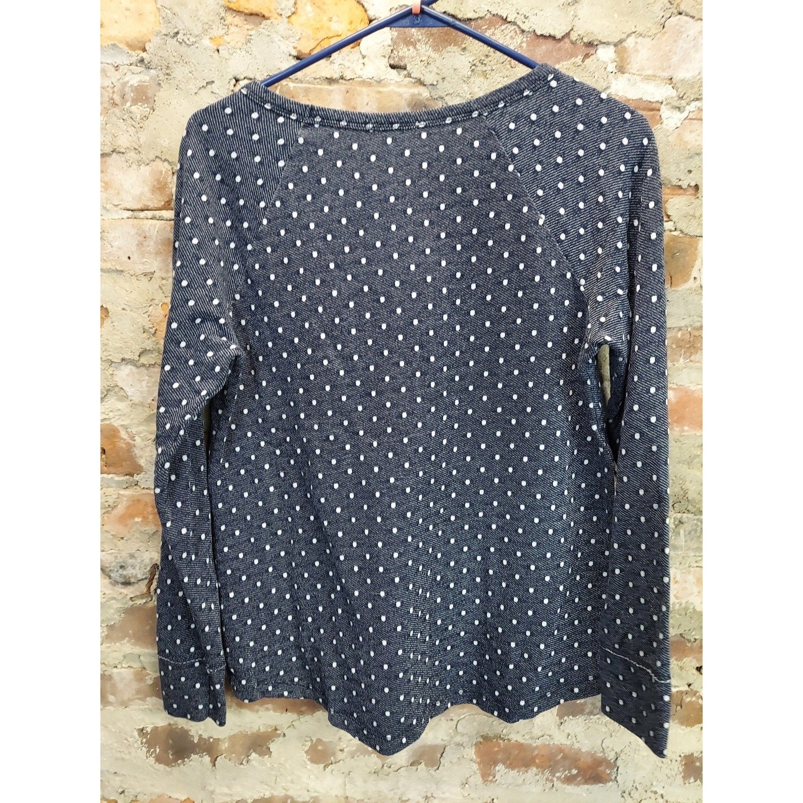 Gap Womens Sweatshirt M Navy Blue Polka Dot Long Sleeve Raglan Pullover