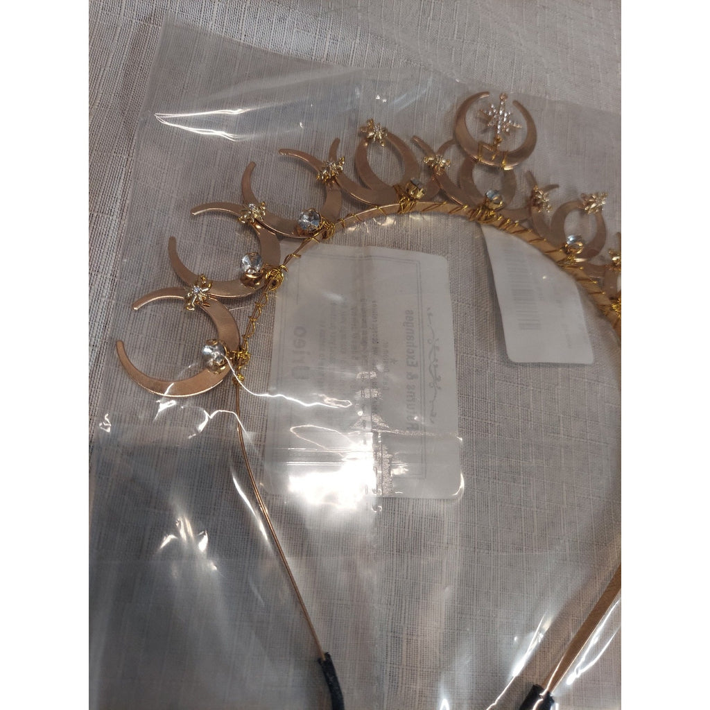 Celestial Moon Star Headband Tiara Gold Rhinestone Cosplay Wedding Prom Hair