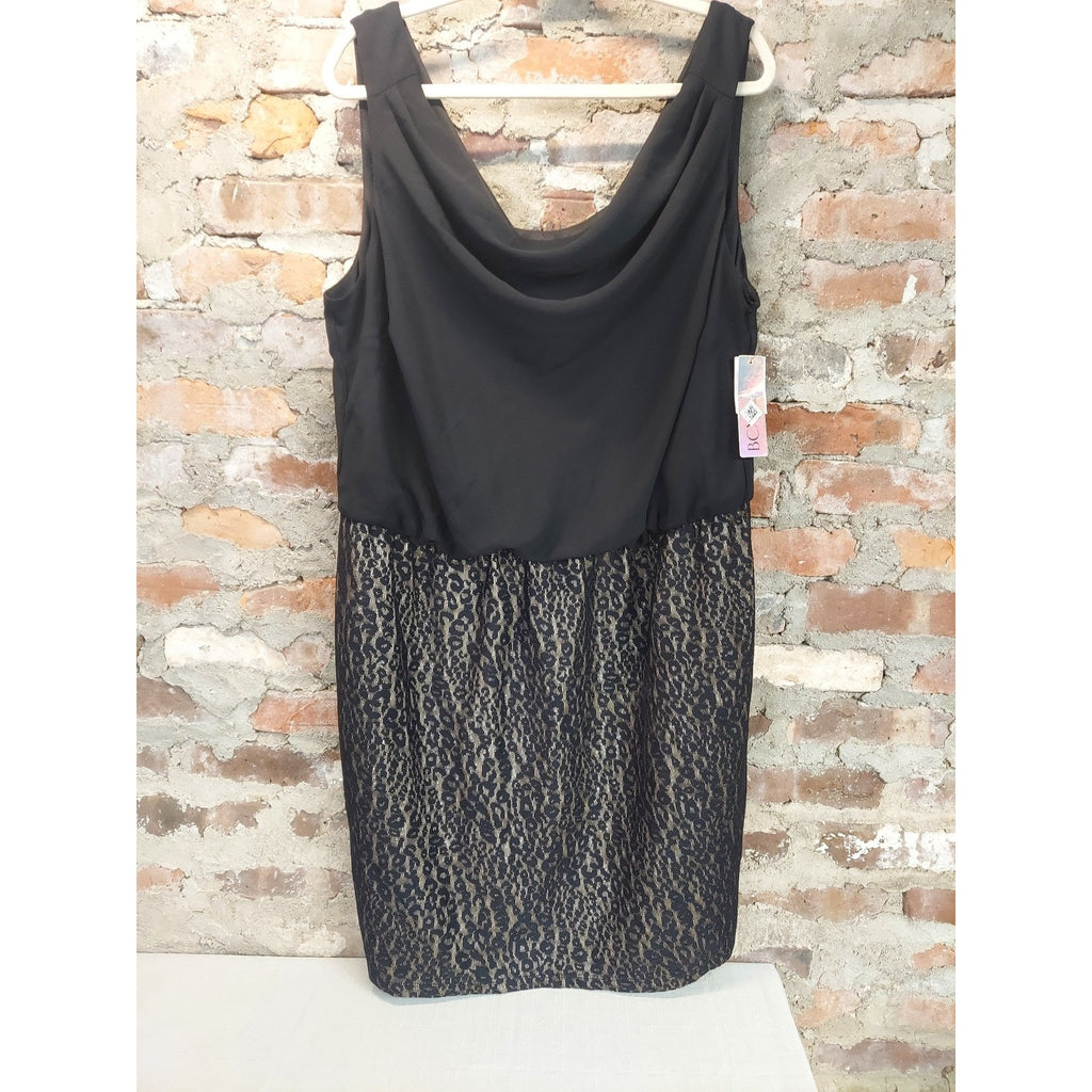 BCX Womens Dress 2X Black Leopard Print Cowl Neck Sleeveless NWT