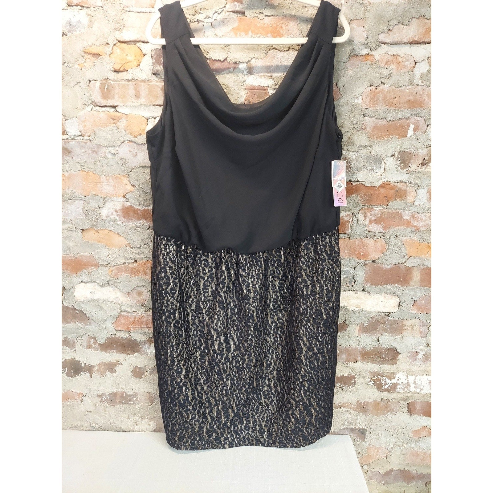 BCX Womens Dress 2X Black Leopard Print Cowl Neck Sleeveless NWT