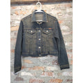 JUST USA Womens Denim Jean Jacket L Large Dark Wash Distressed Stretch Cropped