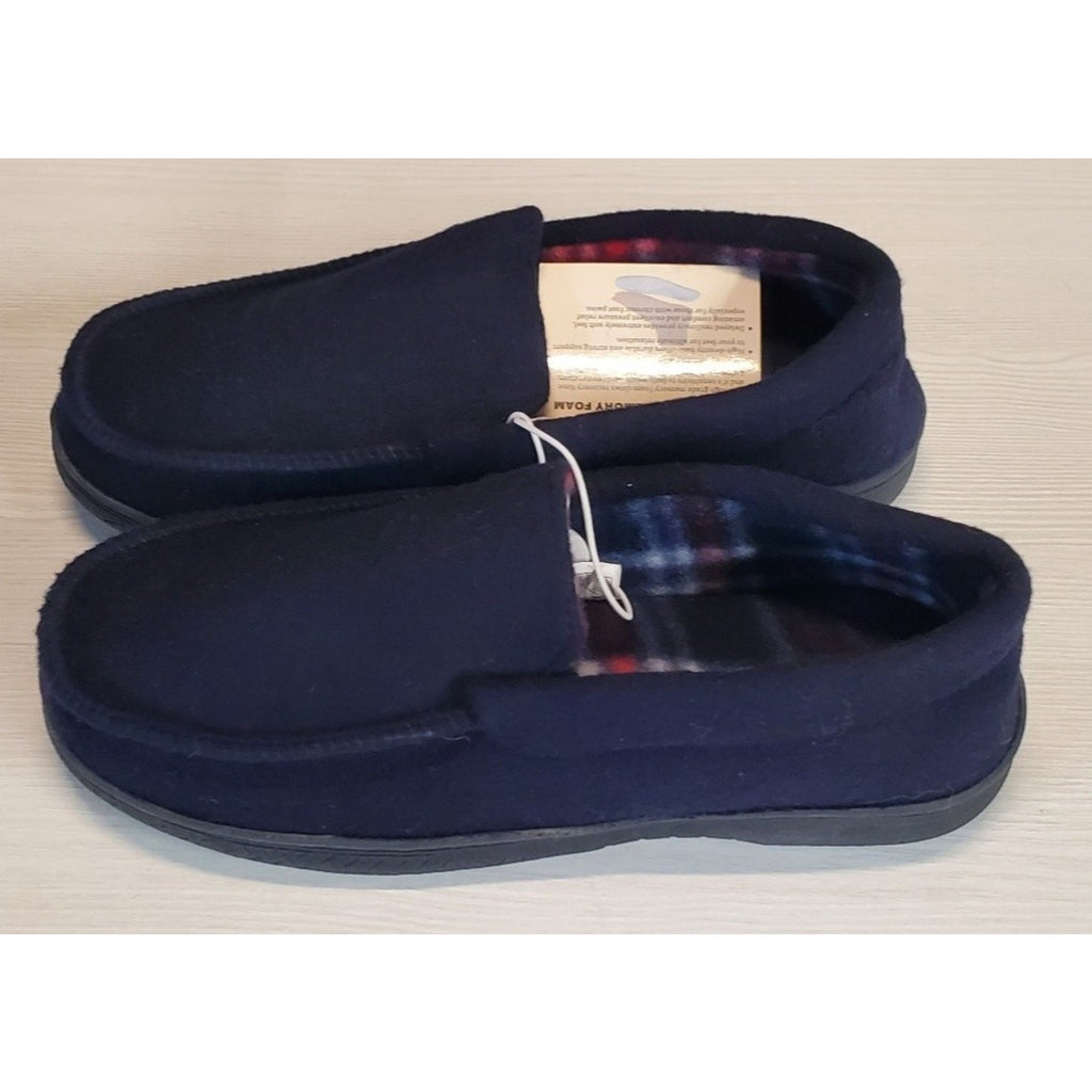 Dearfoams Mens Slippers Moc Toe Moccasin M 8 Navy Blue Memory Foam Slip On