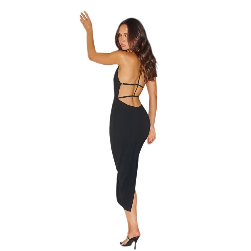 Just Quella Womens 12-14 Black Halter Neck Strappy Open Back Dress NWT