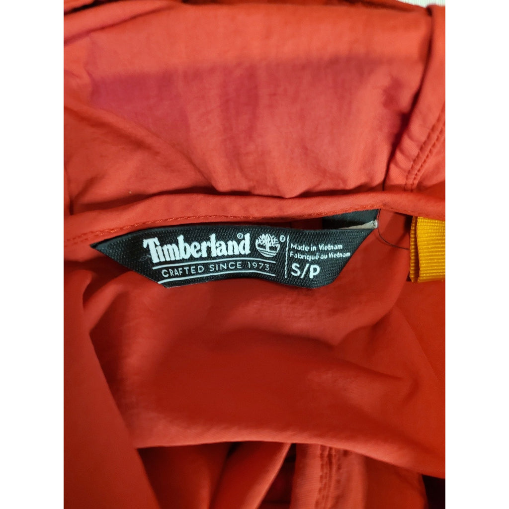 Timberland Mens Windbreaker Pullover Hoodie Small Red Black Colorblock 1/4 Zip