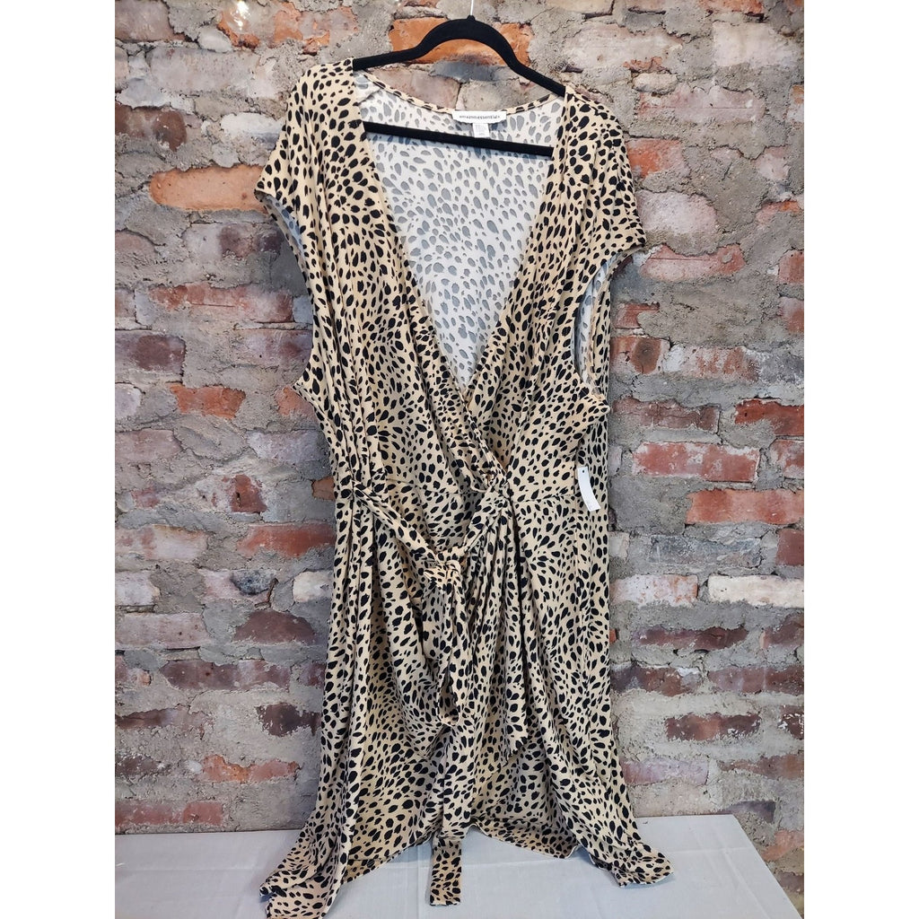 Amazon Essentials Womens Wrap Dress Size 6X Plus Tan Black Leopard Print
