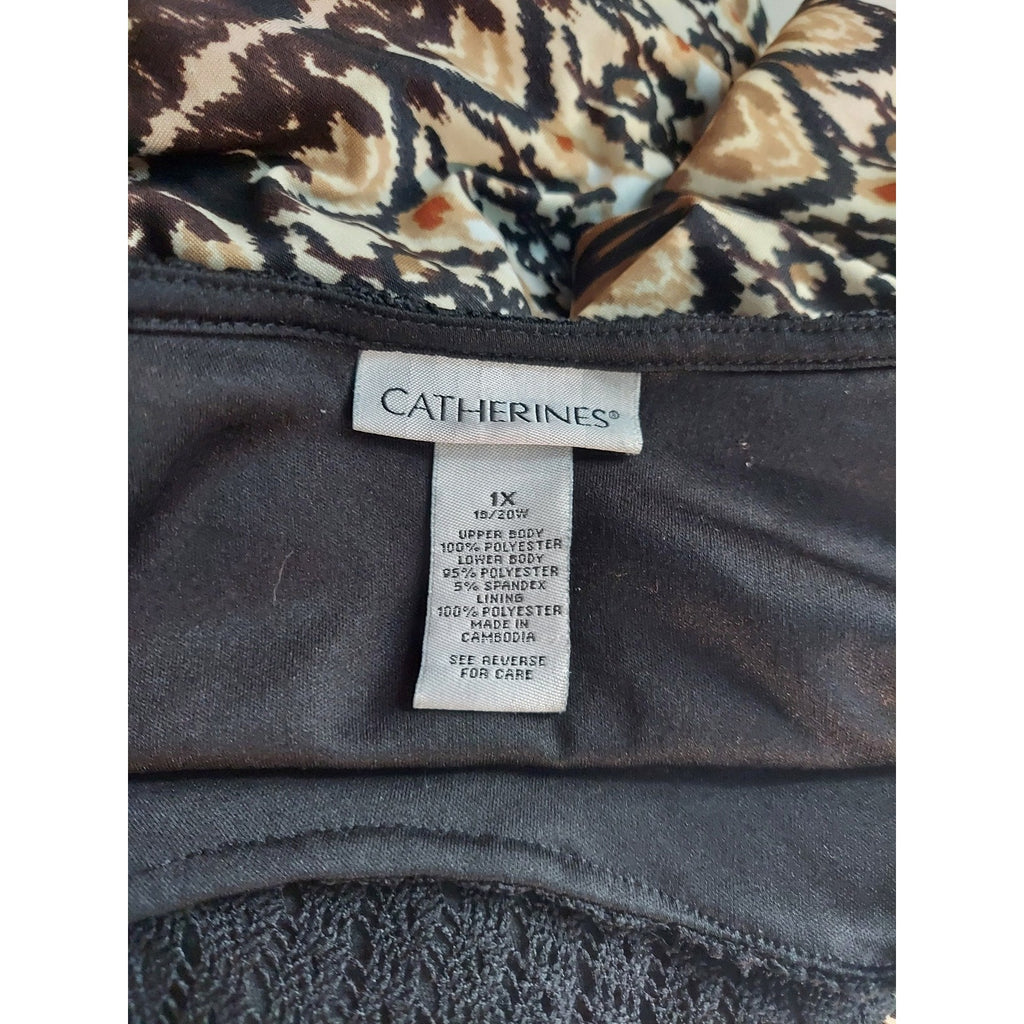 Catherines Womens 1X Maxi Dress Black Multicolor Tiered Sleeveless