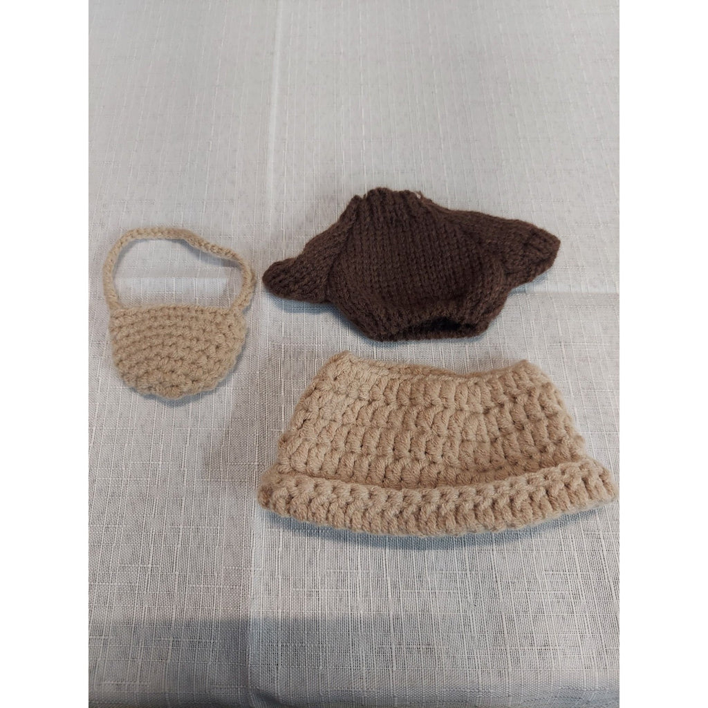 Labubu Doll Clothes Outfit Set Knitted Sweater Hat Purse Brown Accessories