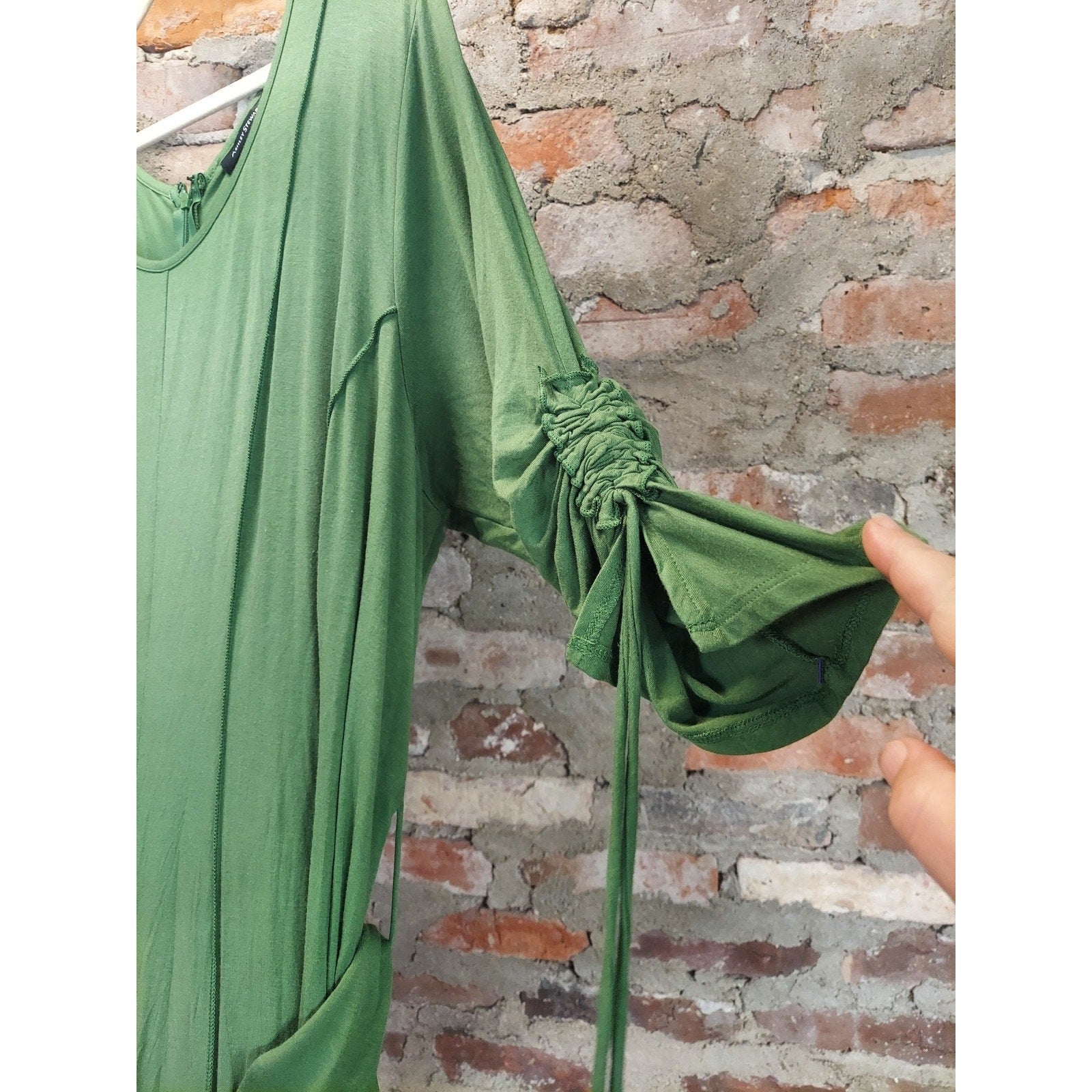 Ashley Stewart Womens Dress 22/24W Green Belted Ruched Sleeve Maxi Rayon
