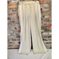 Unisex Track Lounge Pants M Cream Wide Leg Elastic Waist Drawstring Side Stripe